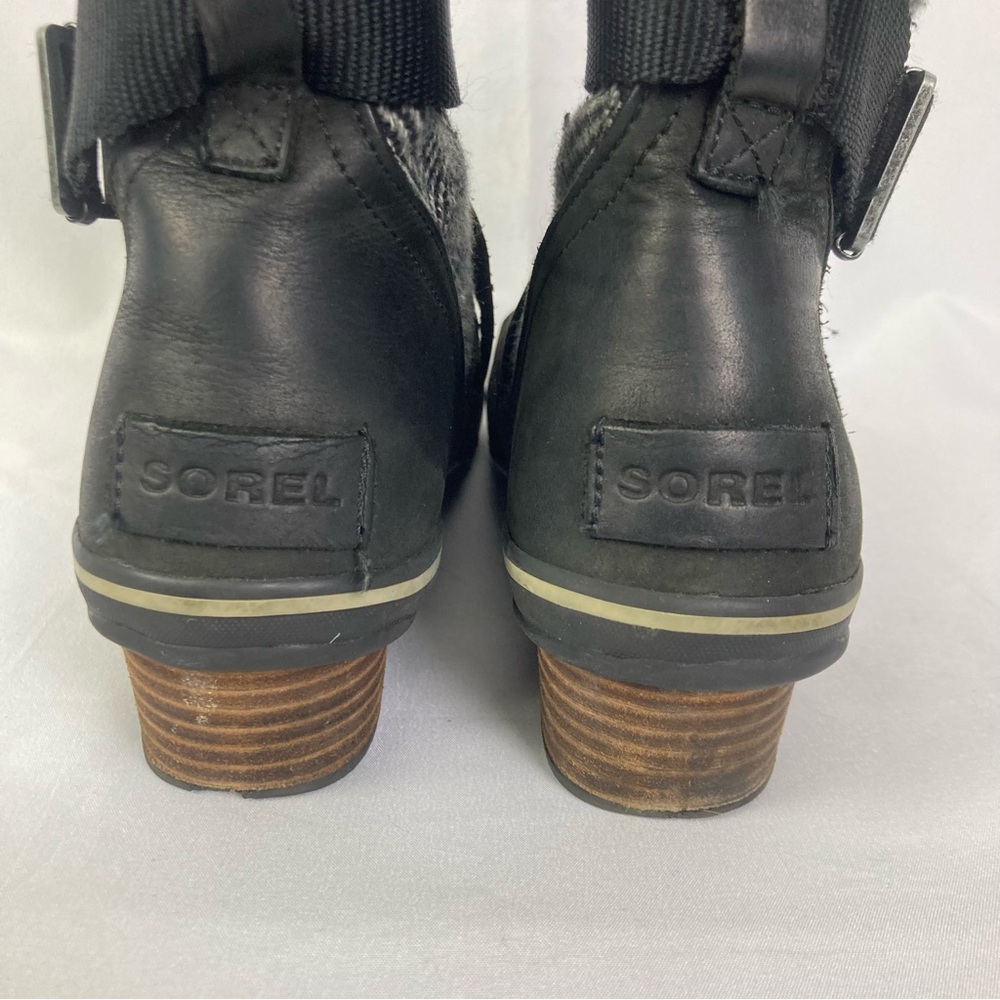 Sorel Women's Sz 9 Slimboot Black Tweed Lace Up Ankle Boots Heeled Winter - Picture 4 of 16